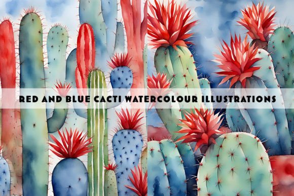 Blue and Red Cactus Watercolour Duo: A Bold Artistic Statement