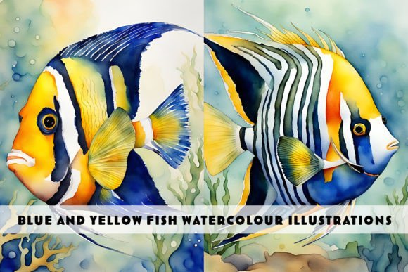 Blue and Yellow Fish Watercolour Duo: A Splash of Aquatic Artistry