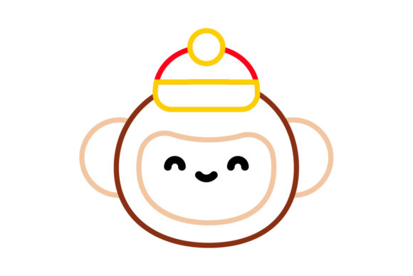 Chinese New Year Icon Monkey Line Color: Festive Vector Design