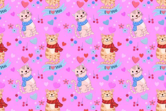 Cute Cat with Heart Shape on Pink Color: A Seamless Pattern for Creative Projects