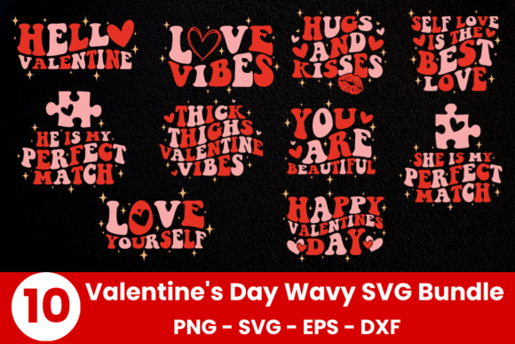 Designing with Heart: The 10 Color Valentines Day Wavy SVG Bundle