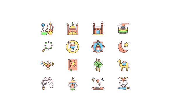 Muslim Holidays RGB Color Icons Set for Digital Design