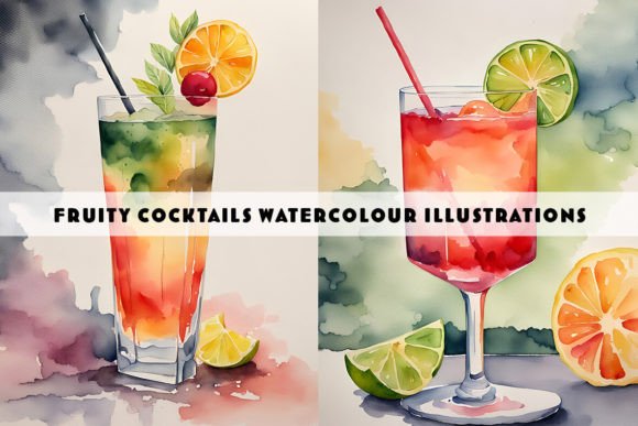 Orange Cocktail Watercolour Duo: Vibrant Digital Art for Your Projects