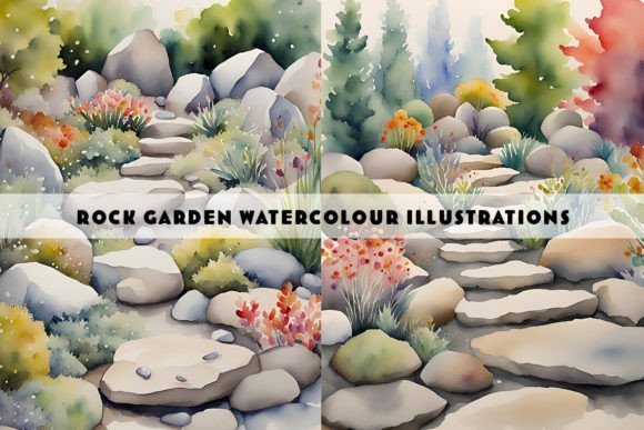 Rock Garden Watercolour Duo: Nature-Inspired Digital Art