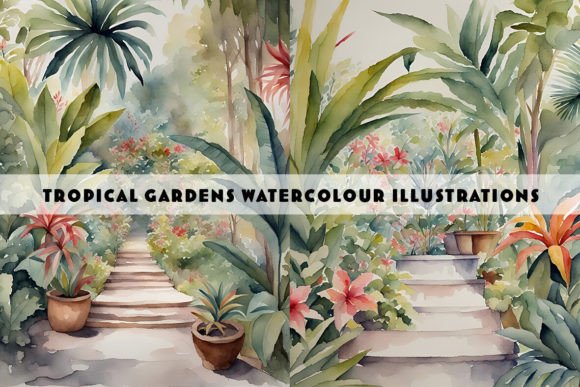 Tropical Garden Watercolour Duo: Lush Botanicals for Your Projects